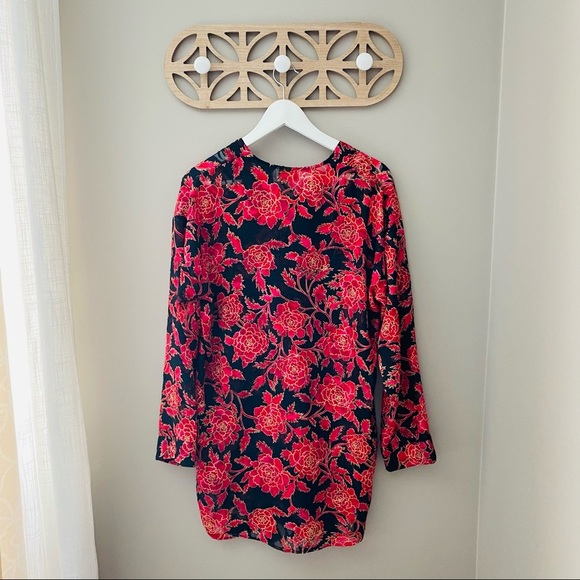 Victoria's Secret Gold Label Floral Print Popover Night Top Red/Black Sz… - Picture 7 of 8